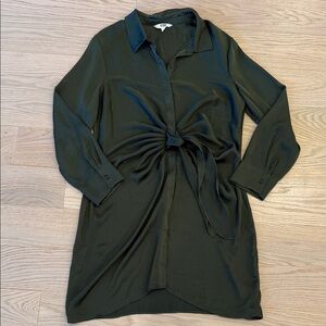 BB Dakota Olive Green Long Sleeve Tie-Front Shirt Dress